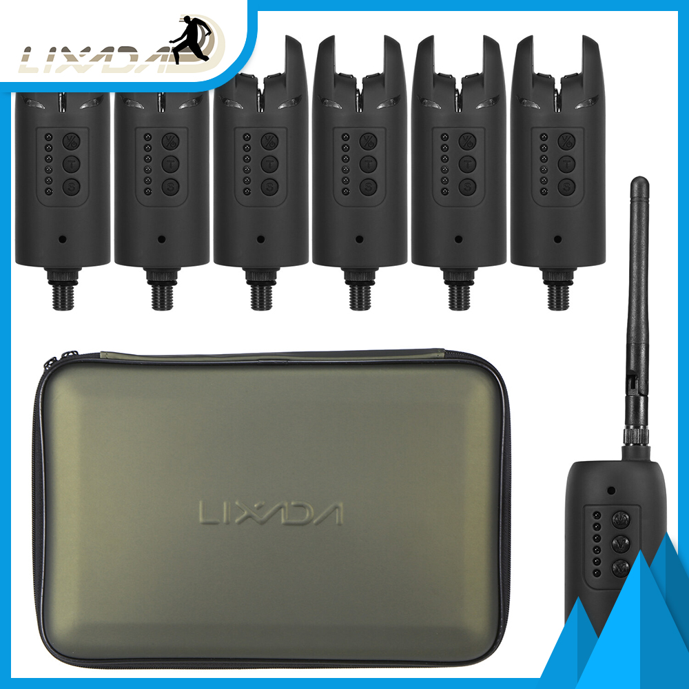 Lixada Wireless Digital Fishing Alarm Set Fishing Bite Sound Alert Kit Changeable Color LED Alarm Indicator with Portable Case, Size: JY-39-6
