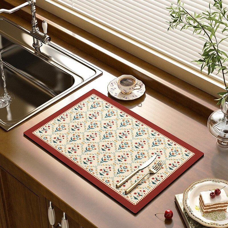 Kitchen Drain Pad Absorbent Dish Drying Mat Rugs Non-Slip Kitchen Sink Mat Bottle Rug Tableware Placemat Drainer Mat Alfombra