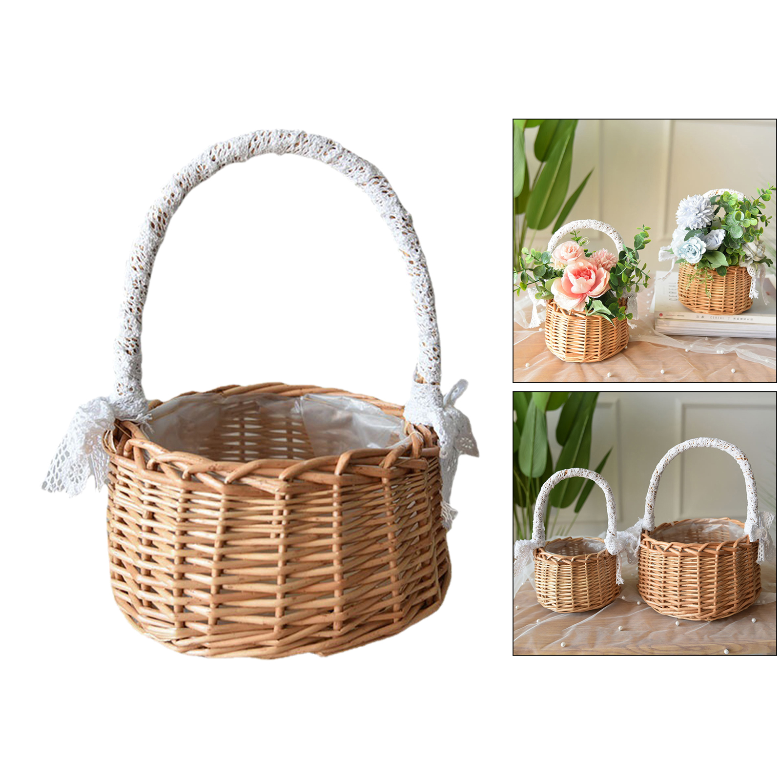 Baoblaze Rustic Handmade Rattan Storage Basket Wedding Flower Wicker Plant Holder