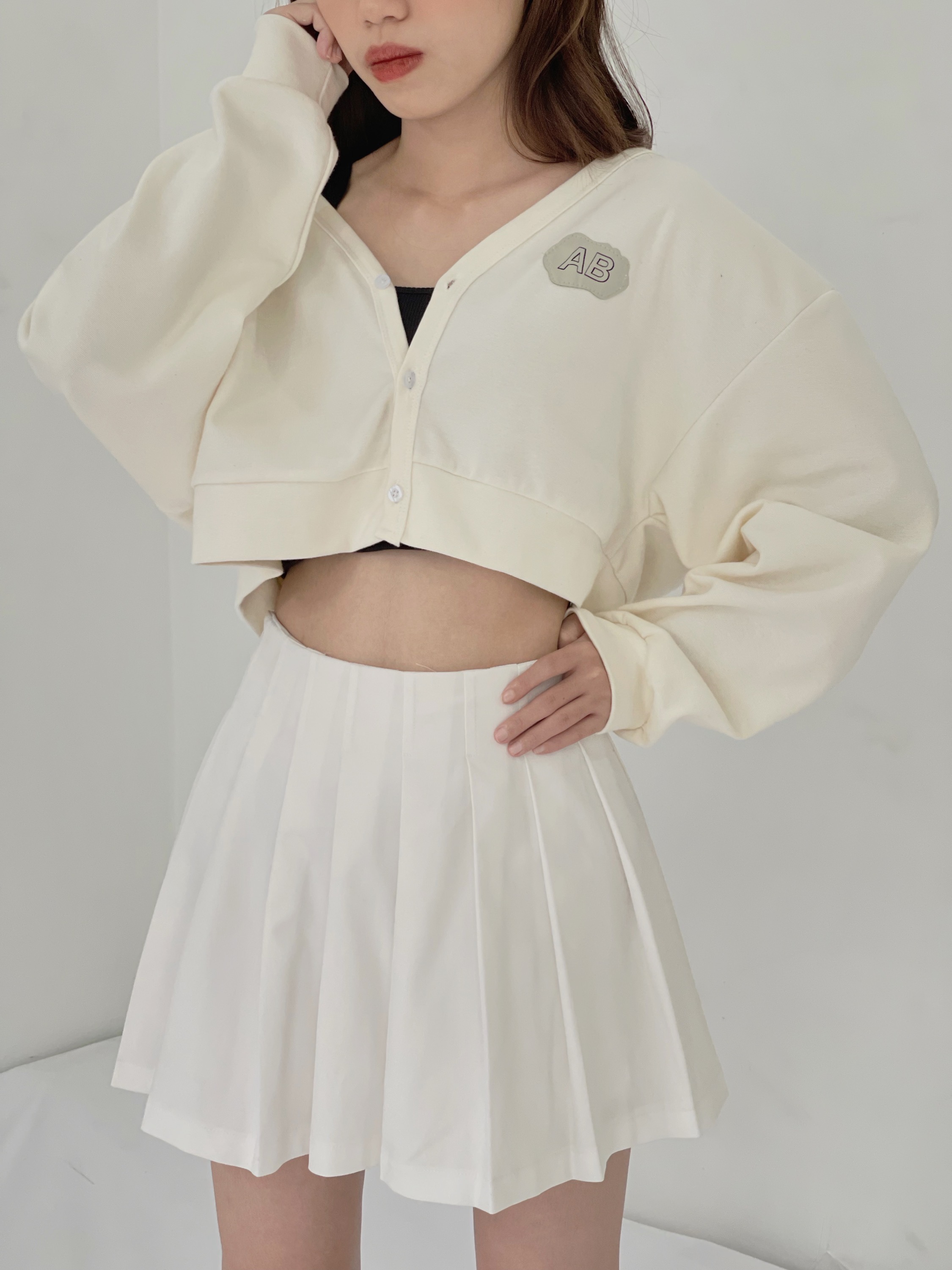 Áo cardigan croptop tay dài AB BASIC form rộng Ulzzang (Ảnh thật/ Có sẵn)
