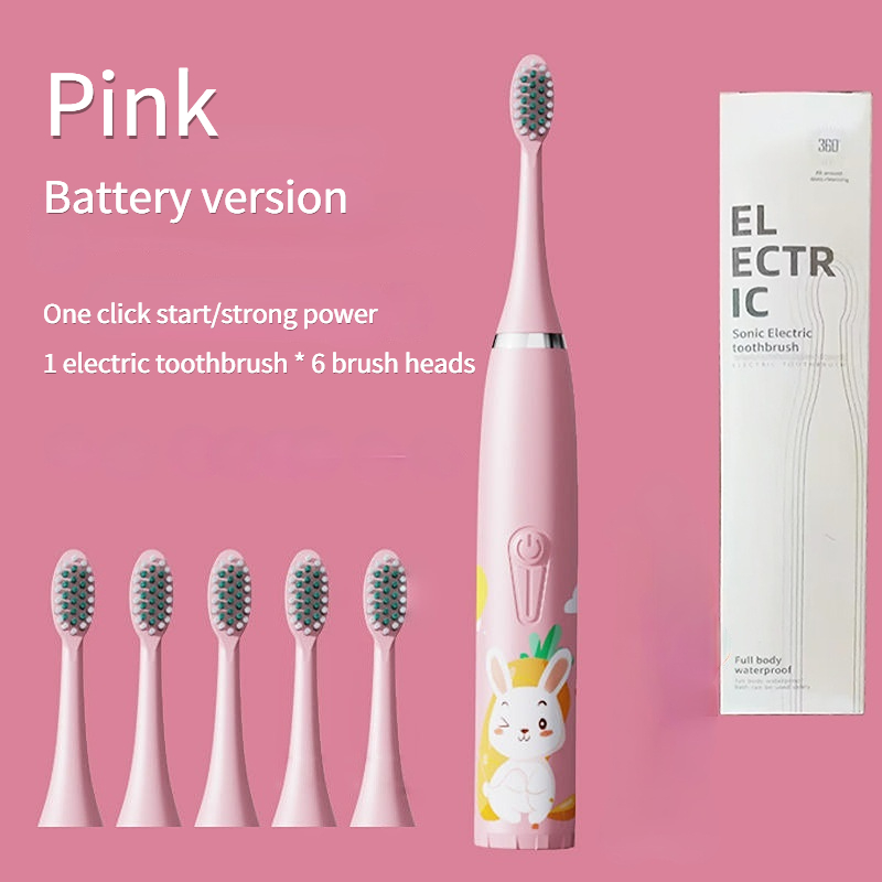 【Customer favorite】 Children's Electric Toothbrush Kid Cartoon Ultrasonic Sonic Electric Toothbrush with 5 Replacement Heads Electric Brush Children.