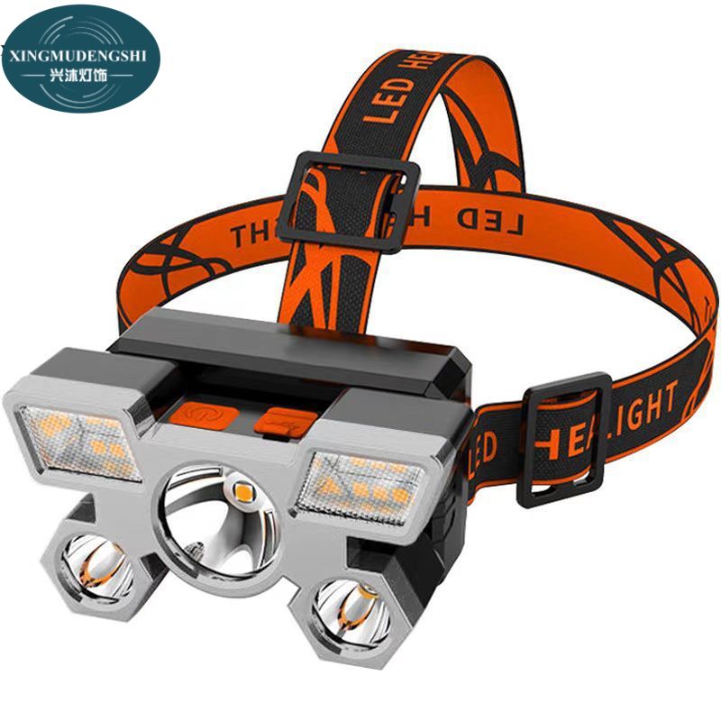 Head lamp LED strong light five-head airplane light USB charging head-mounted riding light outdoor camping fishing headlight
