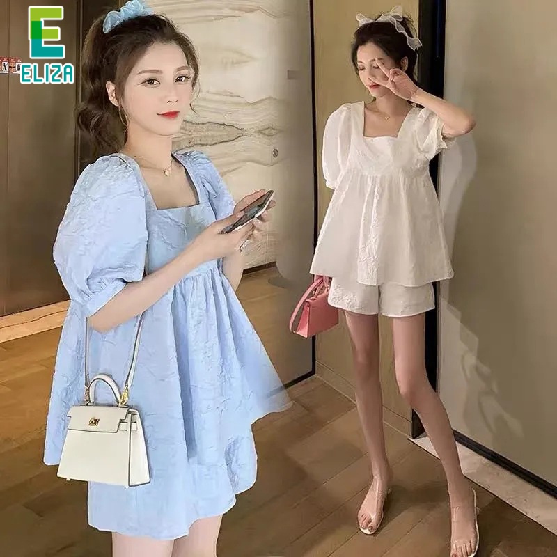 AMUHOU maternity clothAMUHOU Maternity Top and Shorts Two-Piece Set（Waist can be adjusted）