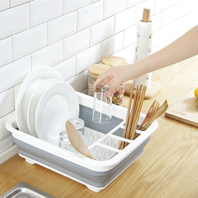 Giá úp chén kiêm rổ gấp gọn thông minh