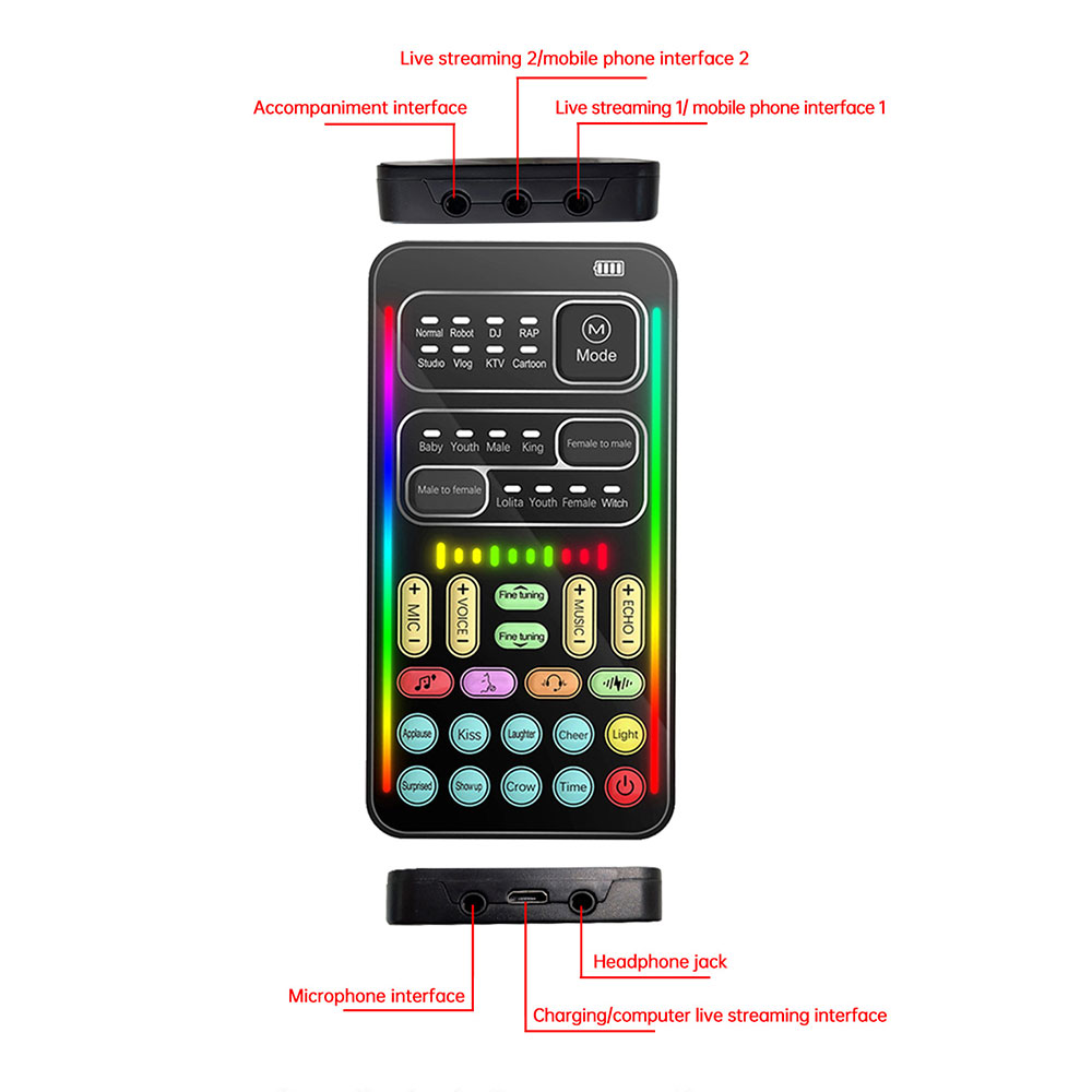 【Top-rated】 i9 Voice Changer Mini Multiple Audio Effect -Compatible Live Sound Cards Ultra-Thin Portable Live Sound Card Mic Tool.