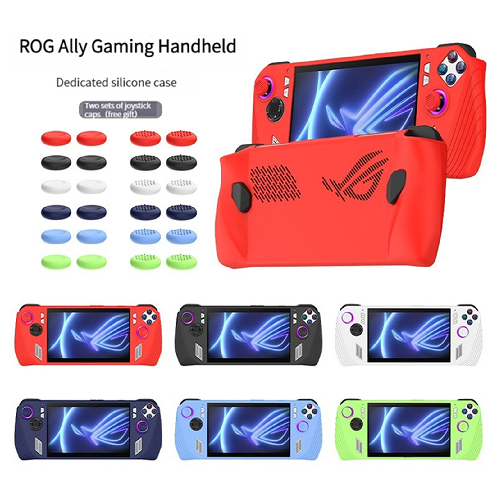 Full Wrap Silicone Protective Cover Accessories + Button Caps for ASUS ROG Ally Handheld Game Console
