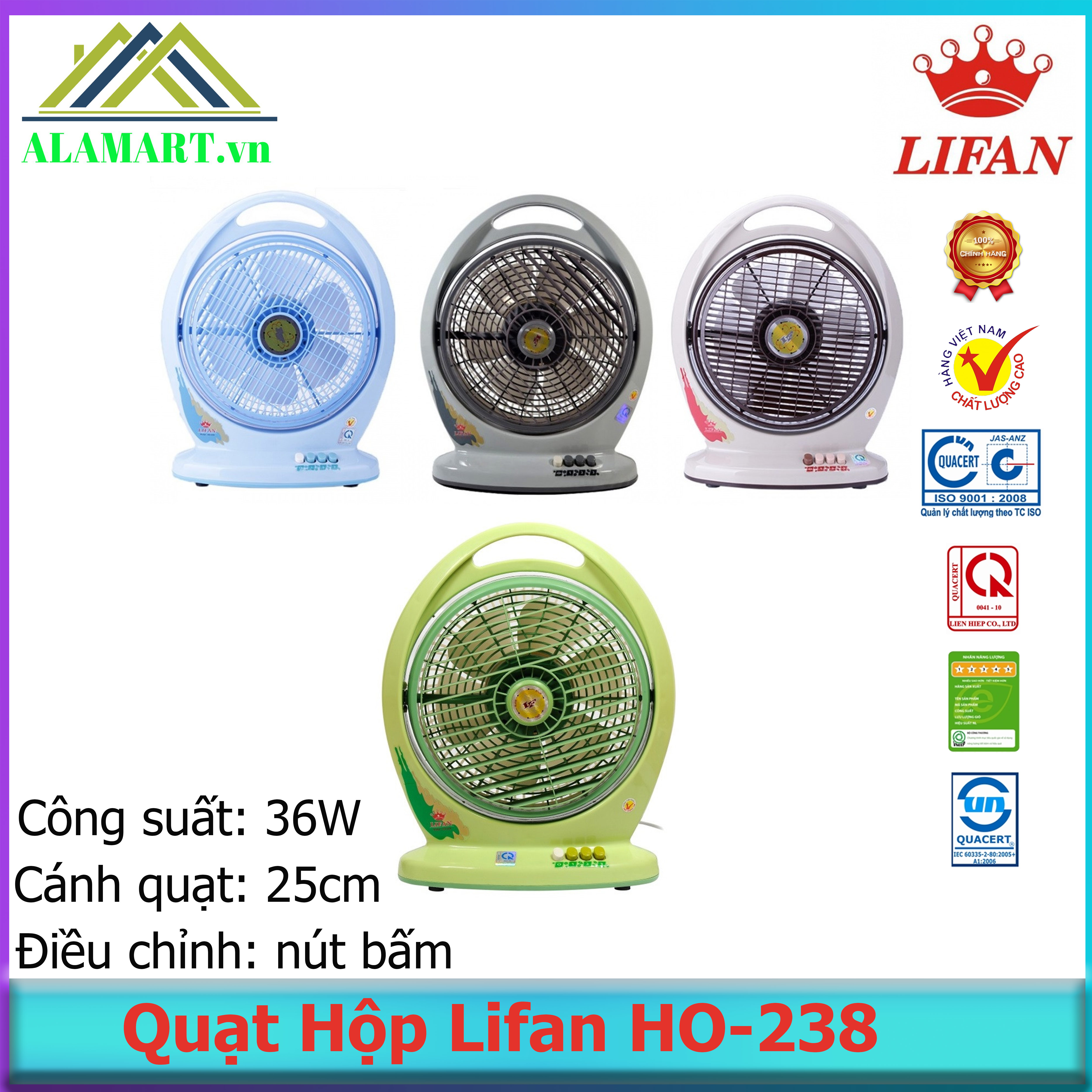 Quạt hộp lifan ho-238 , công suất 36w, sải cánh 25cm, tự động chuyển hướng
