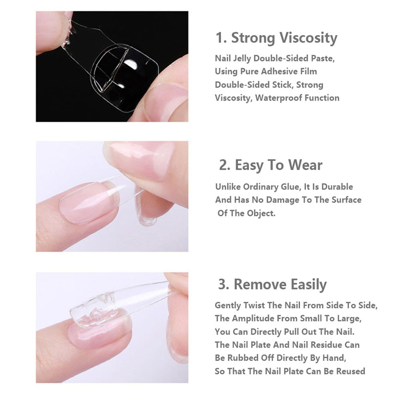 240Pcs Transparent Fake Nails Pink Jelly Double Sided Adhesive Ultra-Thin Tape. 