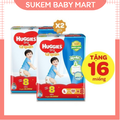 Combo 2 bịch bỉm huggies cộng 8 miếng dán/quần các size s56/m76/m74/l68/xl62/xxl56