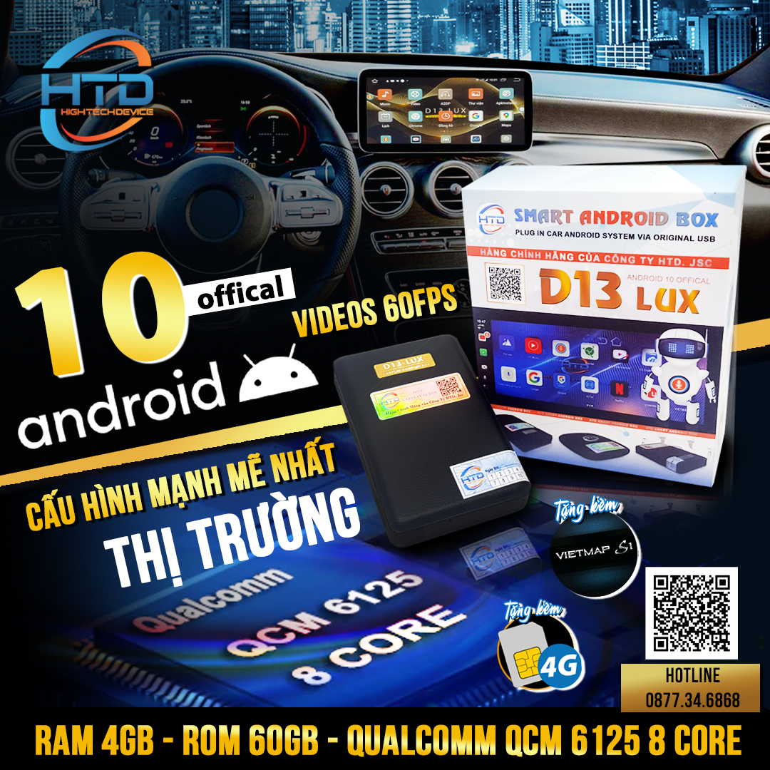 HTD Smart Android Box ô tô D13 Lux – Android 10 Offical