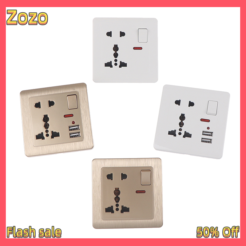Zozo ✨Ready Stock✨ Universal Wall Socket With LED Light Switch 5 Hole USB Wall Power Socket