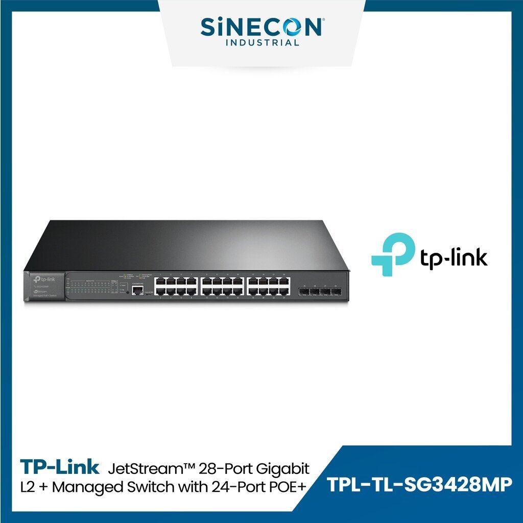 TL-SG3428MP, TP-Link L2/L2+, 24× 10/100/1000Mbps RJ45, 4× Gigabit SFP, 1×  RJ45 Console Port, PoE+, 1× Micro-USB, 440 × 330 × 44 mm