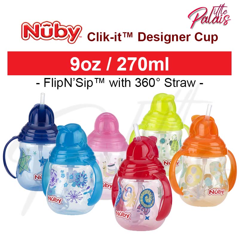 Nuby Designer Weighted Straw Cup Flip N Sip Clik-It Straw Bottle