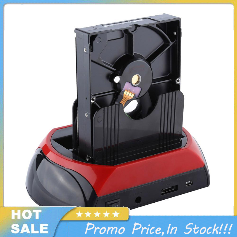 Dual Slots SATA Hard Drive Docking Station Card Reader for 2.5" 3.5" HDD
