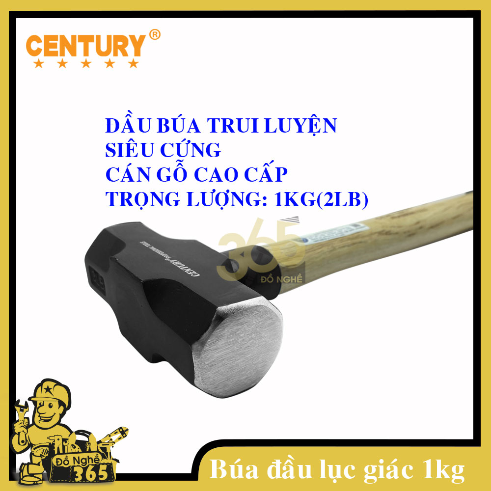 Búa đầu lục giác 1Kg (Cán gỗ) CENTURY  -
