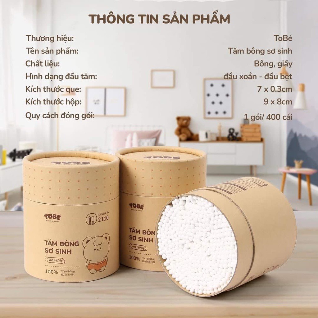 Bông Tăm ToBé Cho Bé Sơ Sinh Hộp 400 Chiếc [CHÍNH hÃNG]