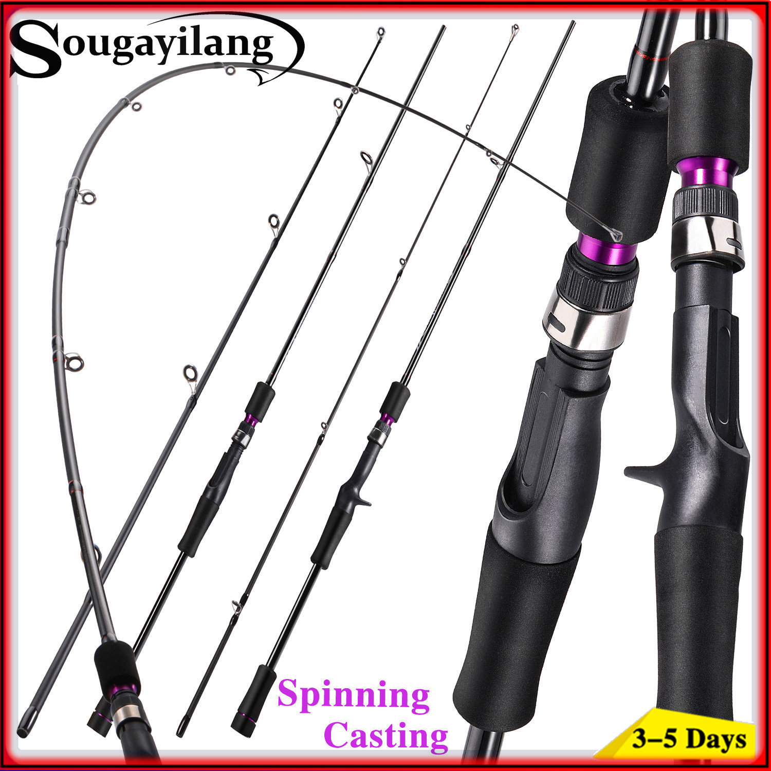 Sougayilang Fishing Rods 1.8 M 2.1 M Portable 2 Sections M Power Spinning  Casting Fishing Rod Travle Rod for Bass