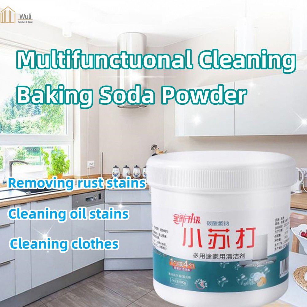 Wuli Multifunctuonal Cleaning Baking Soda Powder Sodium Bicarbonate Detergent Highly Effective Removal Oil Stain Decontamination Powerful Household Kitchen Toilet Bathroom Cleaner 500g