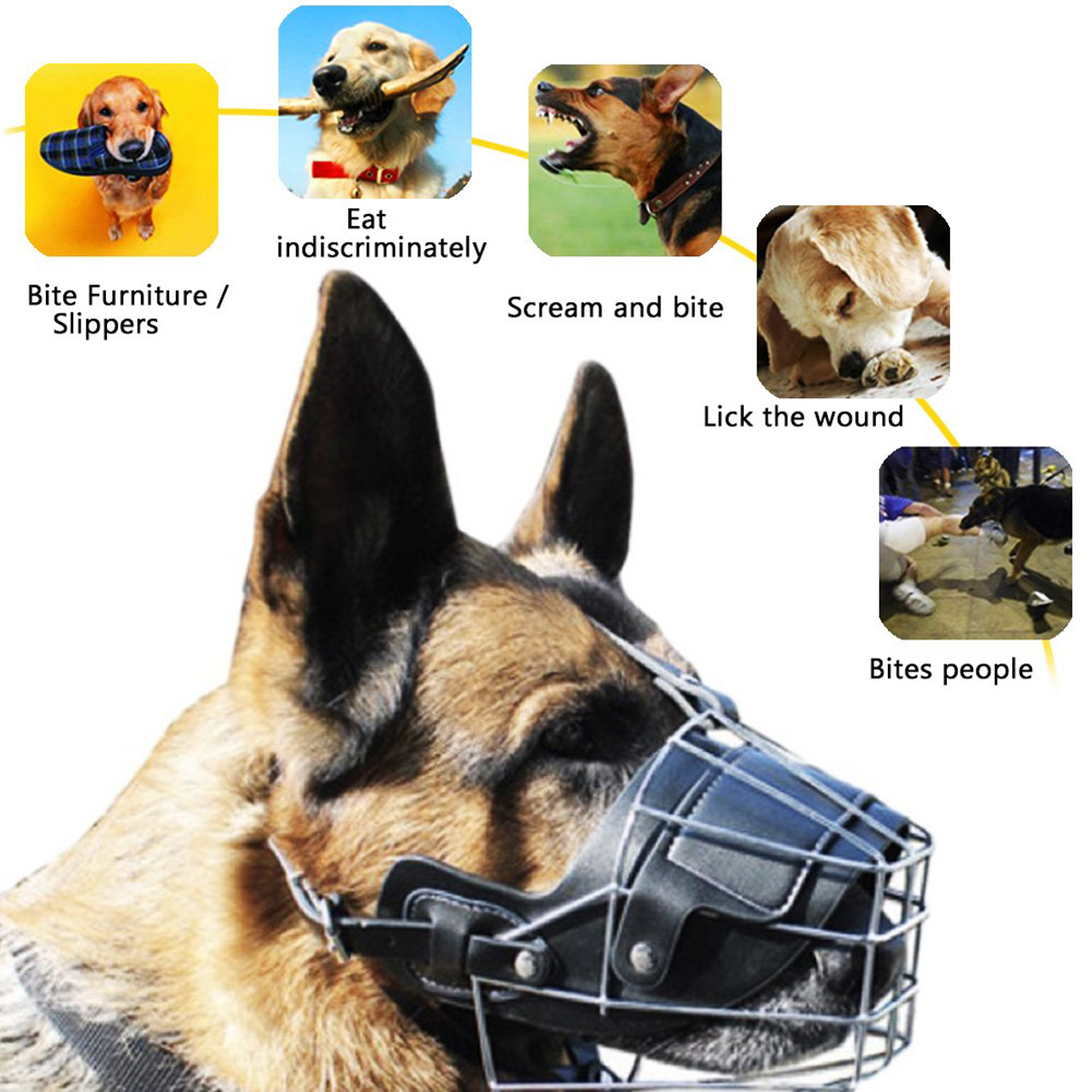 1pc Breathable Pet Mouth Adjustable Anti-Bite Metal Muzzle Protection Cover for Dog Puppy