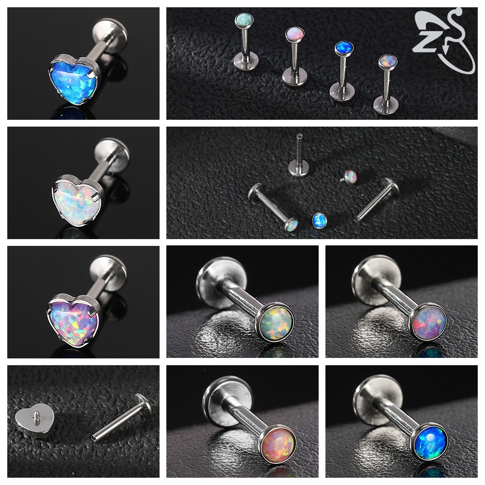 1 cái G23 Titan Bông tai đinh tán nhiều màu khuyên môi dạng đinh tán Zircon lập phương vành tai gờ bình tai Stud 16G Opal labret xuyên
