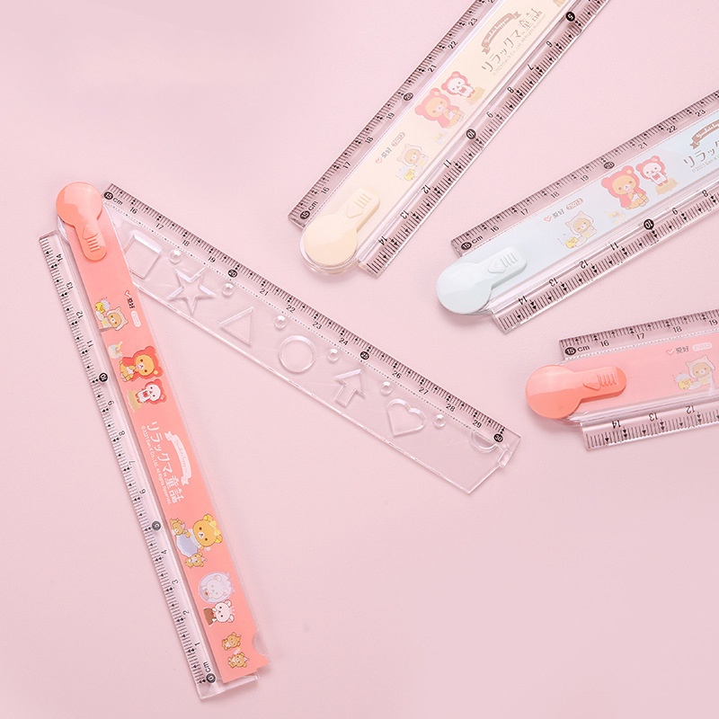 Cartoon Bear Multi-function Folding Ruler 30 Cm Transparent Scale Drawing Ruler Student Stationery Supplies