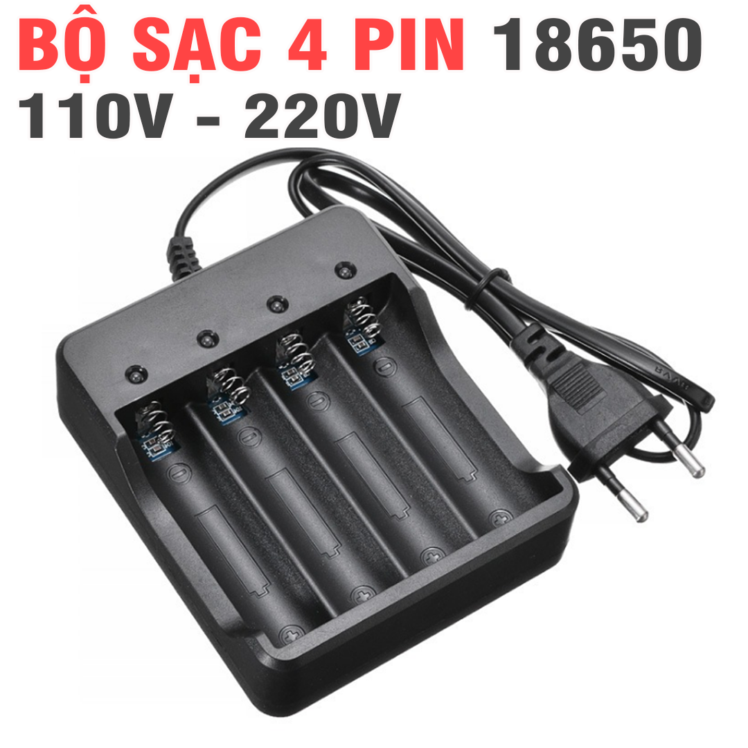Bộ sạc 4 pin 18650 3.7v có dây sử dụng nguồn 220v