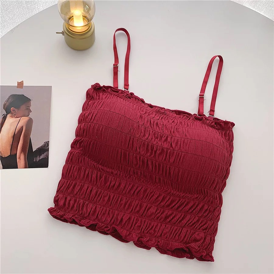 Áo croptop voan nhún có mút ngực dây áo có thể tháo rời siêu sang - KAShop