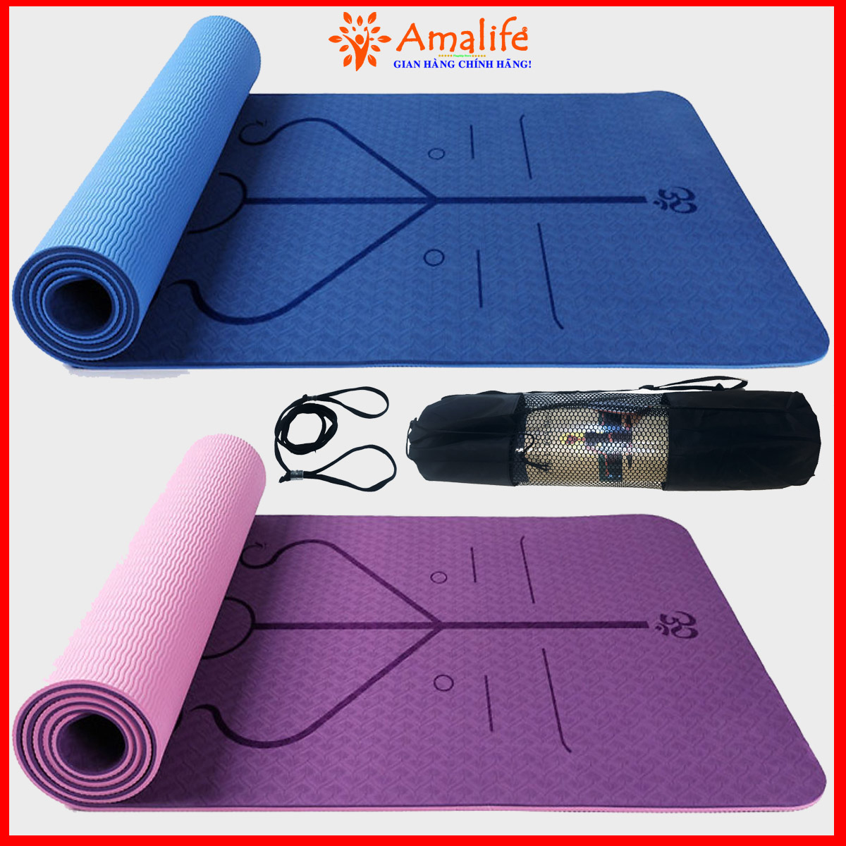 Thảm Tập Yoga Định Tuyến Chính Hãng Amalife – Chọn Màu - Chọn Size - Tặng Bao Thảm Tập Yoga Định Tuyến và Dây Buộc Thảm Yoga Cao Cấp