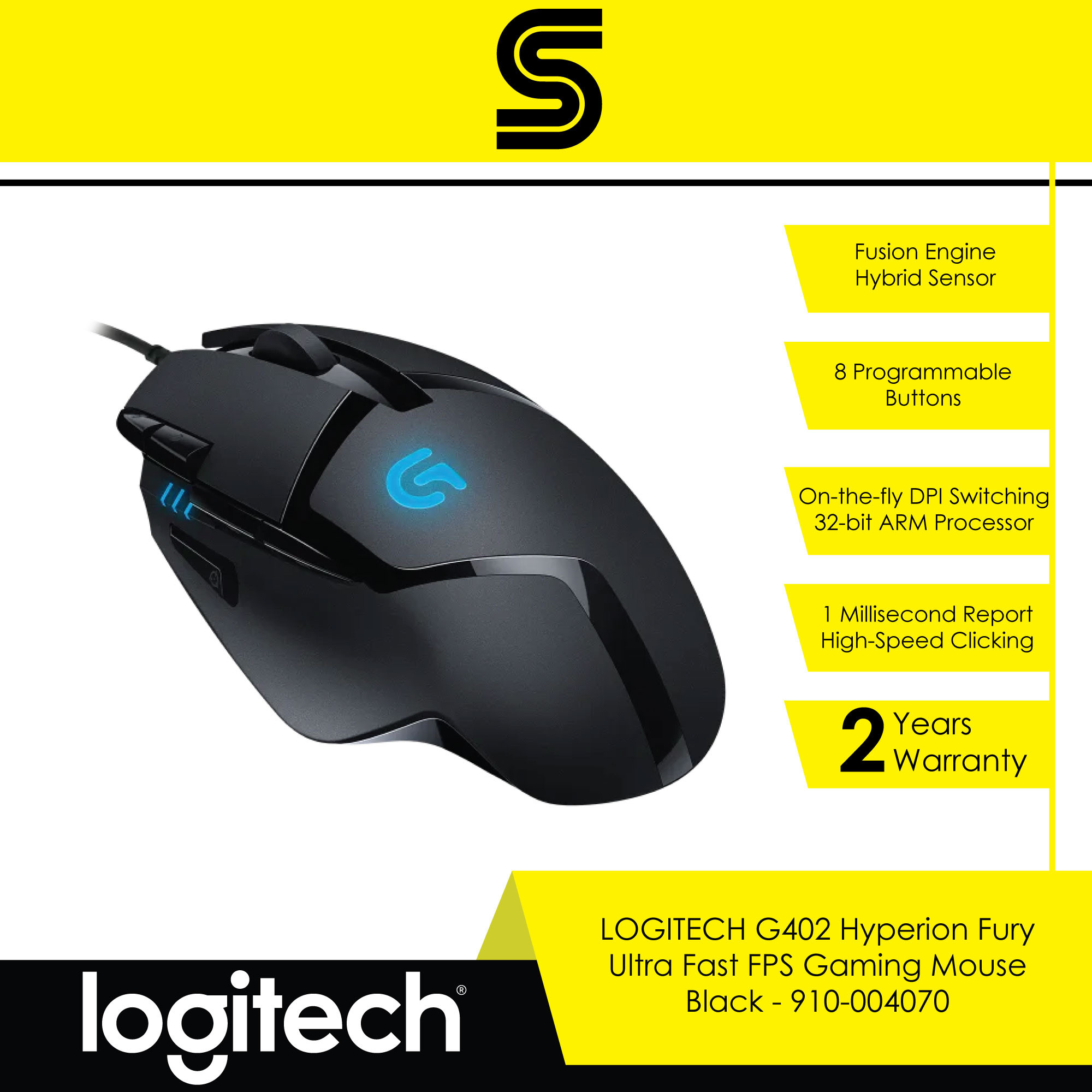 Logitech G402 Hyperion Fury FPS Gaming Mouse with High Speed Fusion Engine