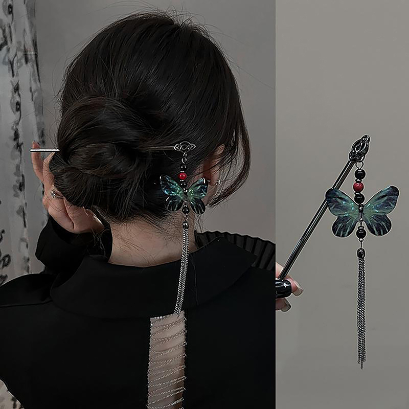 Retro Elegant Ancient Style Butterfly Tassel Hair Stick For Women Girls Classical Hairpin Chinese Cheongsam Hair Accessories.