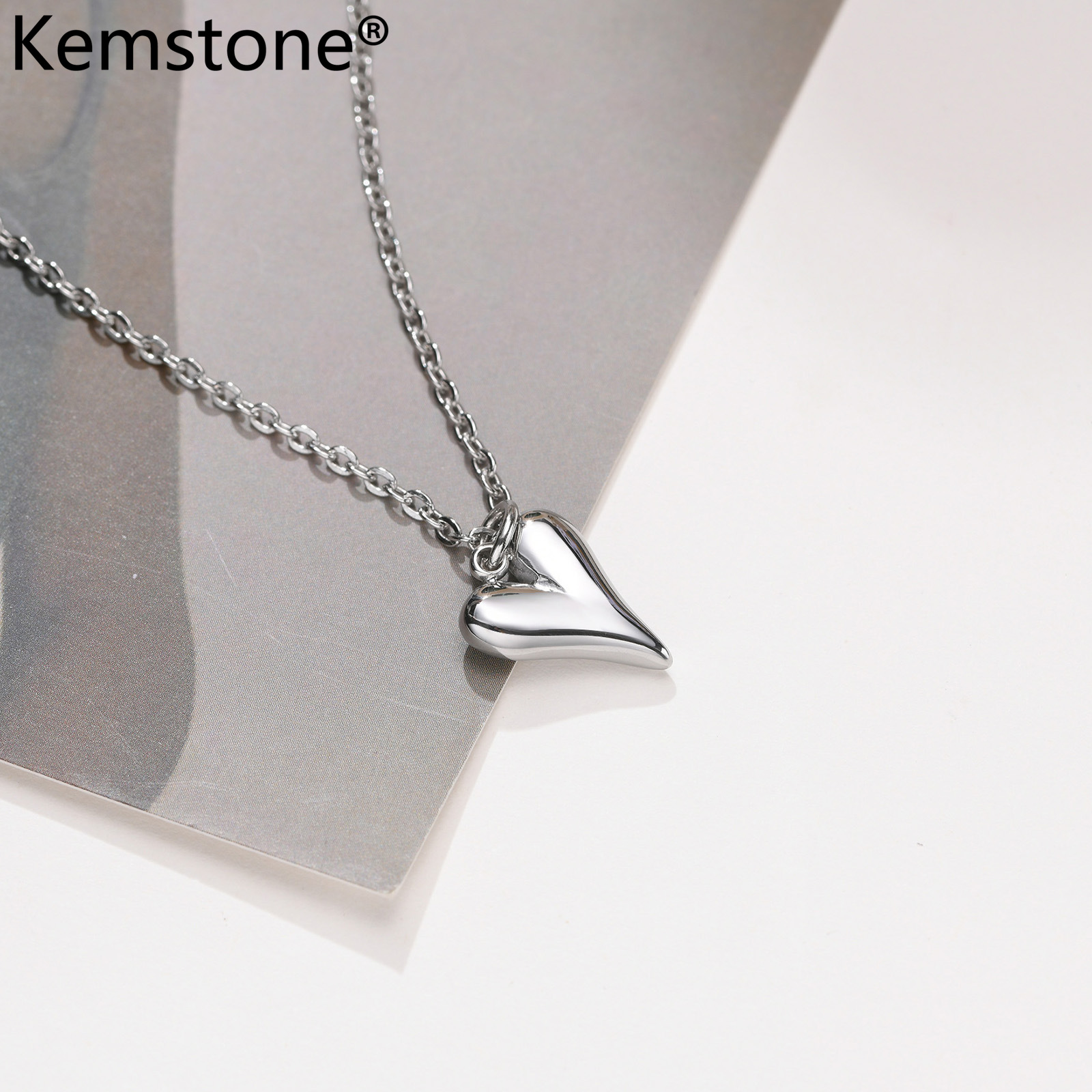Kemstone Fashion Necklace Stainless Steel Heart Gold Silver Plated Pendant Necklace Jewelry Gift for Women