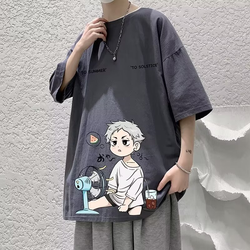 Unisex summer boy wide-sleeved loose-fit T-shirt, soft and cool cotton men's and women's t-shirts of all sizes