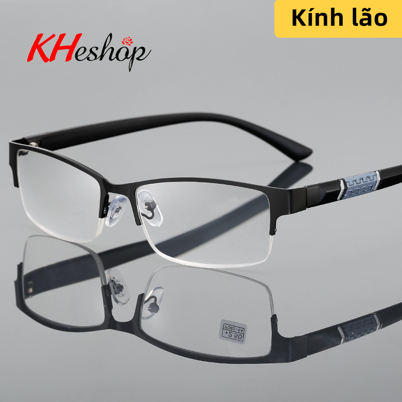 Kính viễn thị xem điện thoại không mỏi mắt cho người cao tuổi gọng bọc nửa viền trước kim loại sang trọng lịch sự đủ độ từ +1.00- +4.00 mã Y203 - kheshop