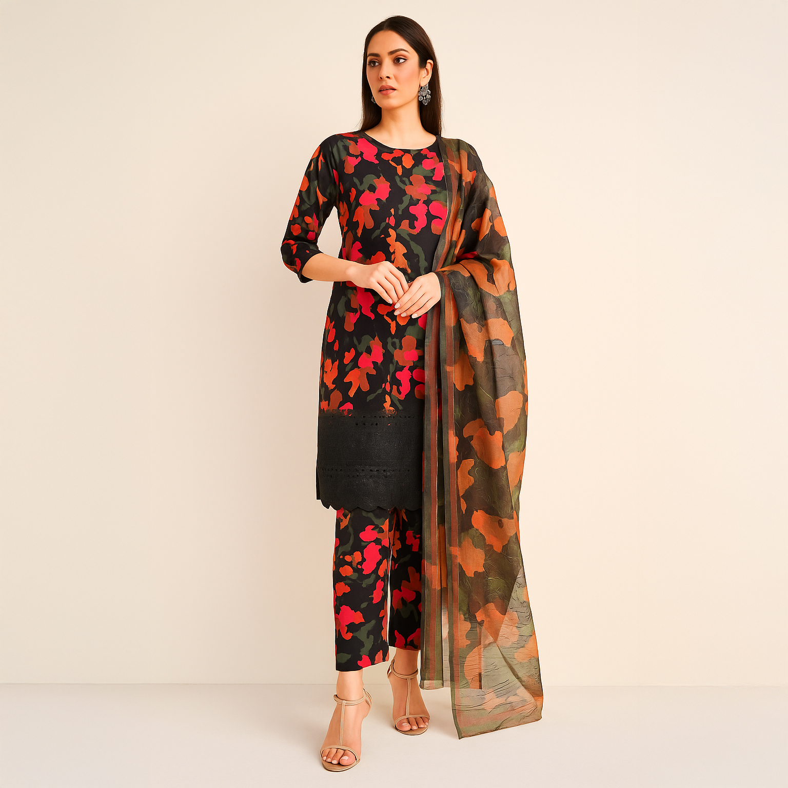 Chicken Kari Embroidery 3 piece unstitched suit for women