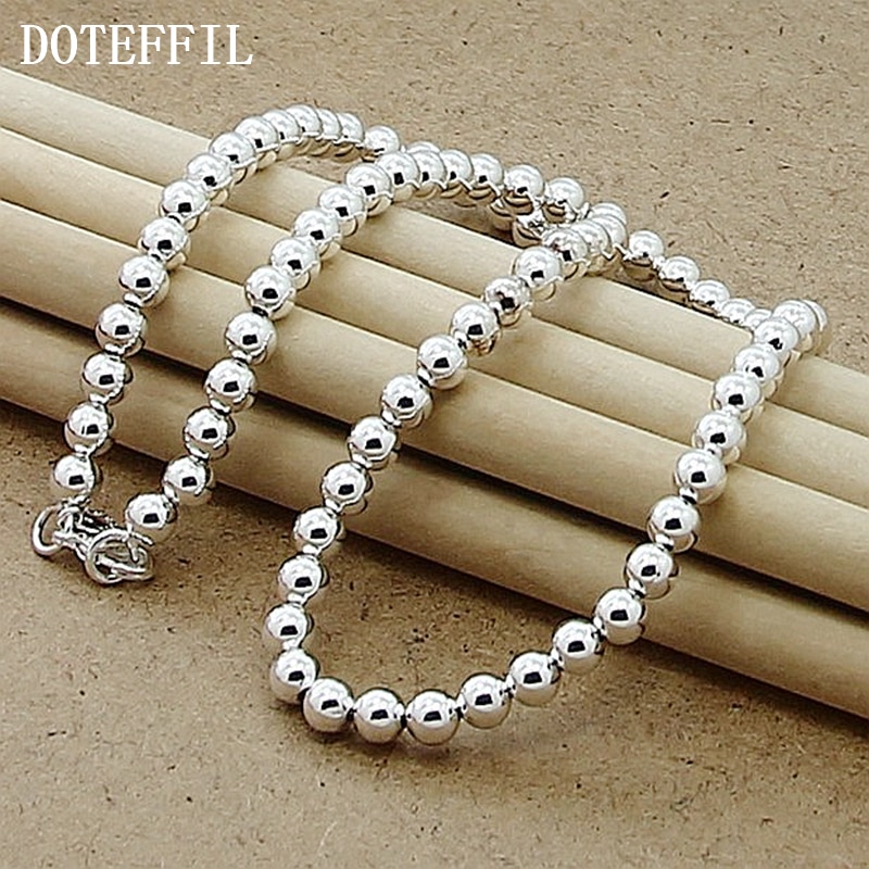DOTEFFIL 925 Sterling Silver 6mm Smooth Beads Ball Chain Necklace For Women Trendy Wedding Engagement Jewelry.