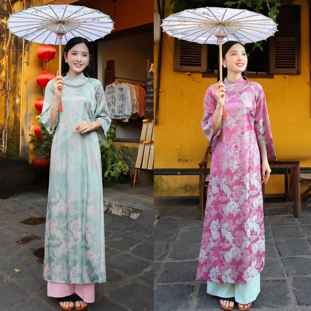 Áo dài suông dáng xưa, gấm tơ cao cấp, áo dài tết kiểu dáng tay lỡ, trẻ trung, siêu xinh – Áo Dài Mieso