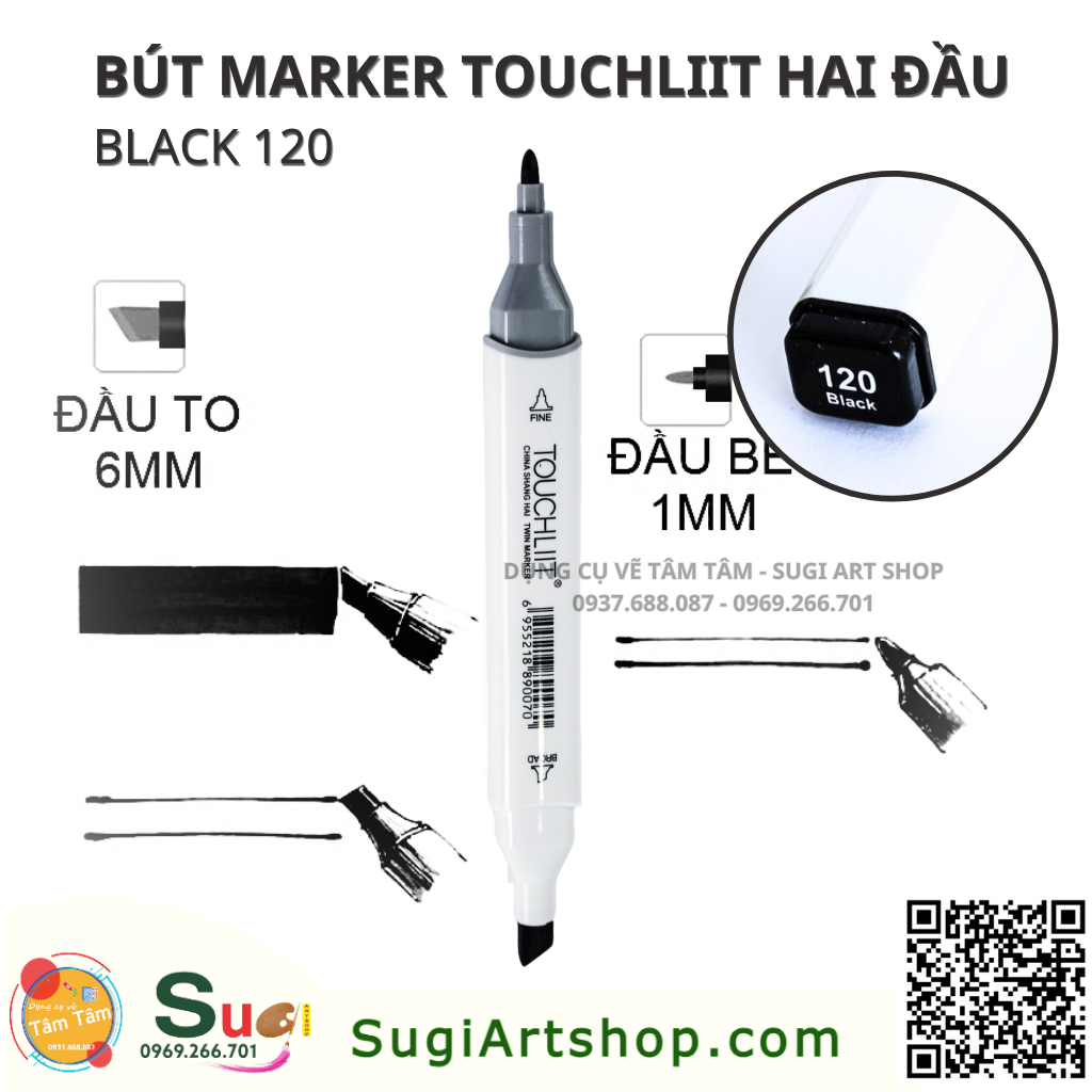 Bút Marker TOUCHLIIT hai đầu cây lẻ - Bút marker đen