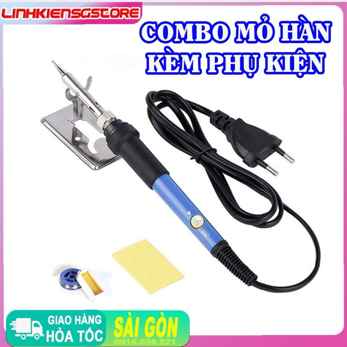 Combo 5món : mỏ hàn 60w, bọt biển, nhựa thông, chì hàn, gác mỏ hàn