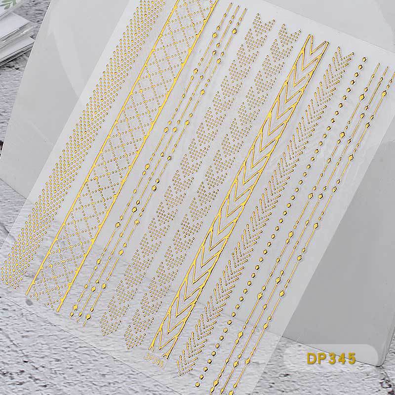 Nail Art Sticker Băng dính 3D Gold Metal Sticker Chain Zipper Metal Sticker Sticker trang trí móng tay