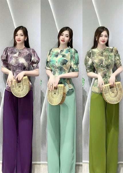 SET ĐỒ LAM ÁO BÀ BA TAY BÚP FREESIZE DƯỚI 70KG