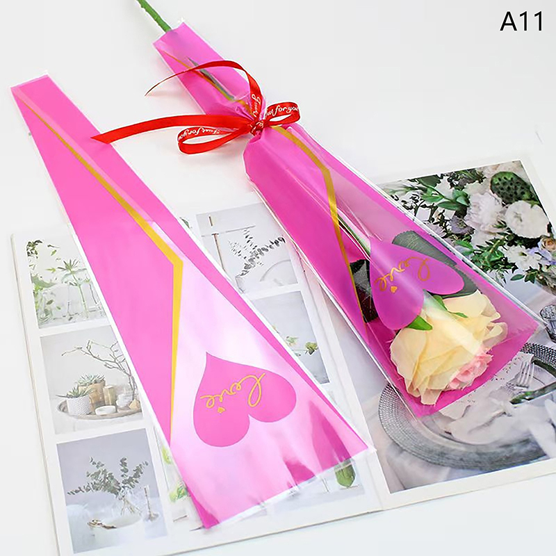 50pcs Single Rose Sleeves Flower Wrapping Bag Bouquet Packaging Bags Clear Cellophane Floral Wrappers For Valentine's Day CVFHHH. 