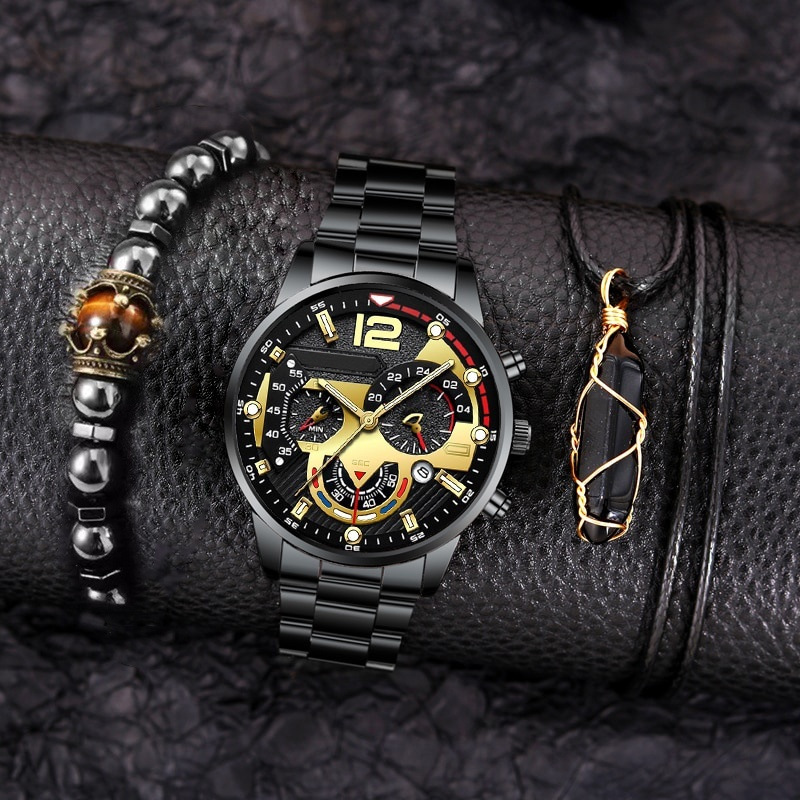 【Factory Store】Cross-border TEMU Set of Watches - Hollow Non-Mechanical Men's Business Bracelet Watches - Accessory Watch Multi-Piece Set