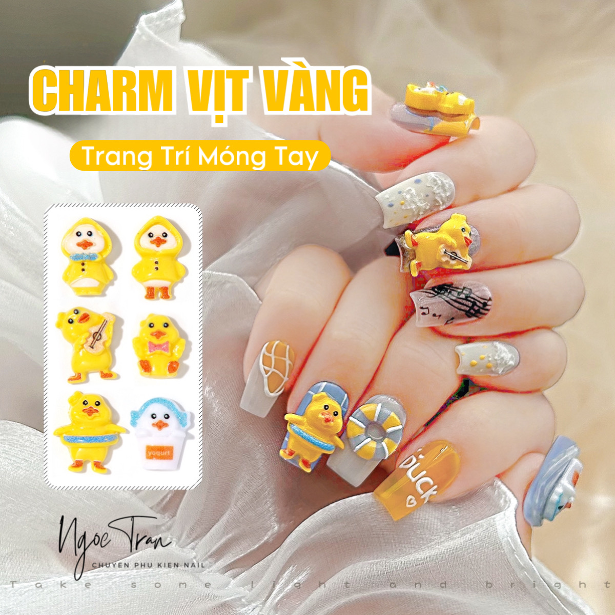 Charm Hoạt Hình Vịt Vàng Đáng Yêu Trang Trí Móng