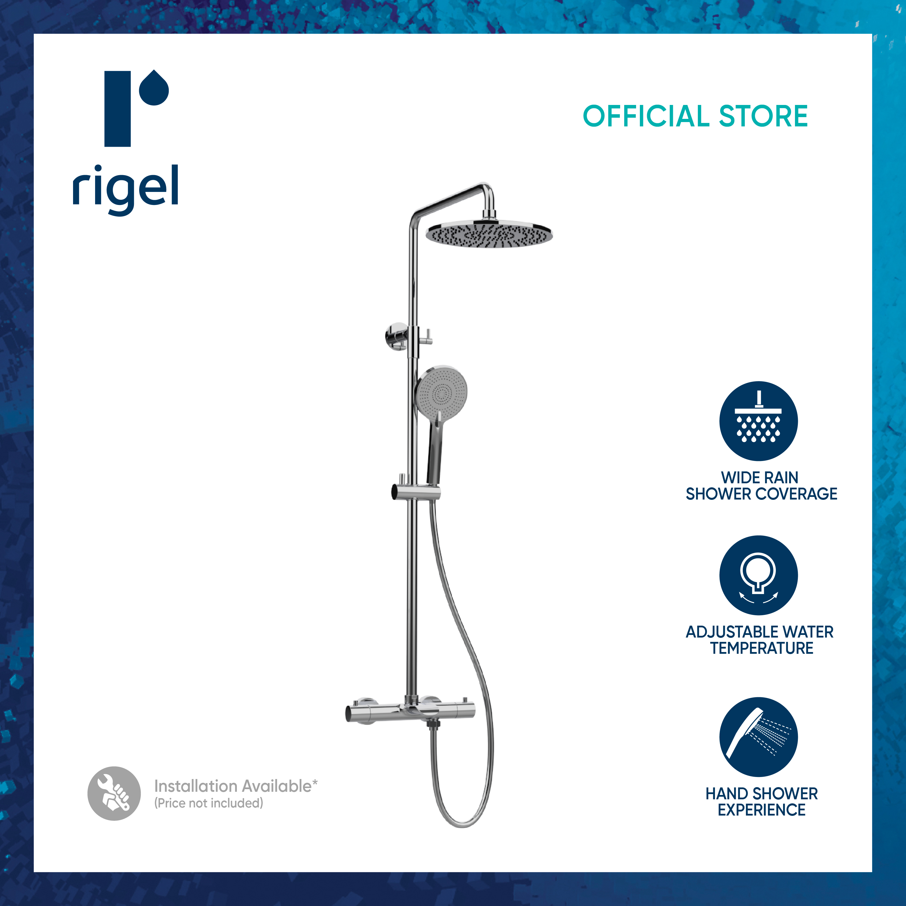 [PreOrder] RIGEL Thermostatic Chrome Rain Shower Set W2RTSME14418T Delivery Mid End