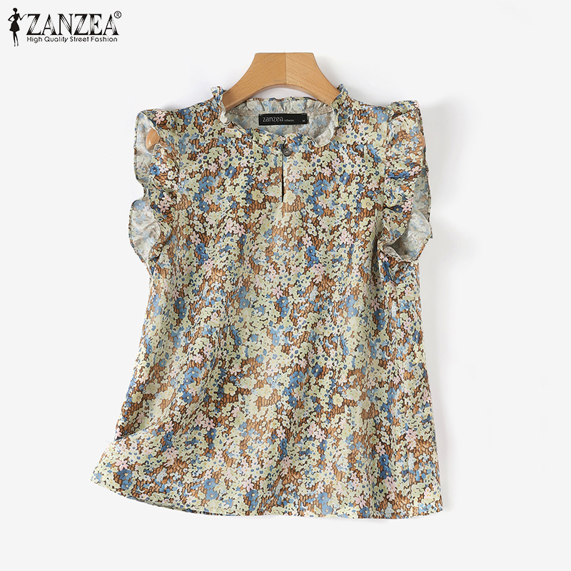 ZANZEA%20Women's%20Blouse%20Holiday%20Summer%20Tank%20Vest%20Casual%20Floral%20Cap%20Sleeveless%20Loose%20Blouse%20-%20Image%205