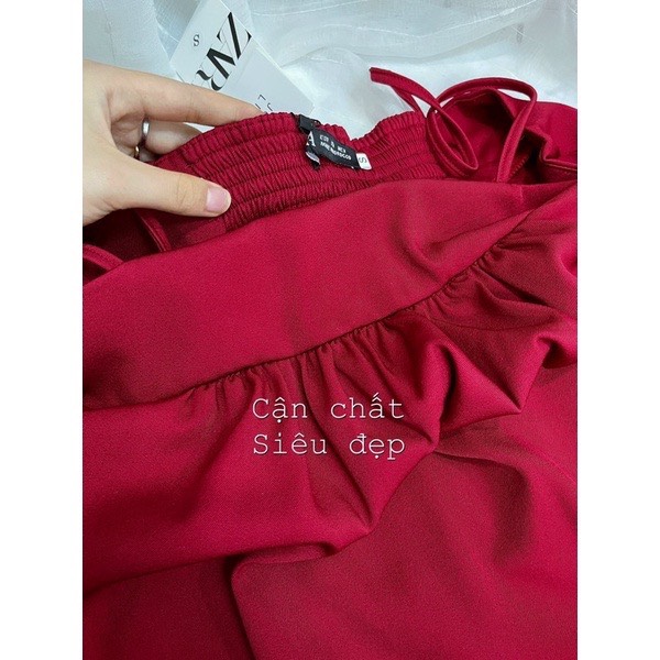 Váy maxi đi biển, đầm maxi đỏ chun sau chất lụa xin xò