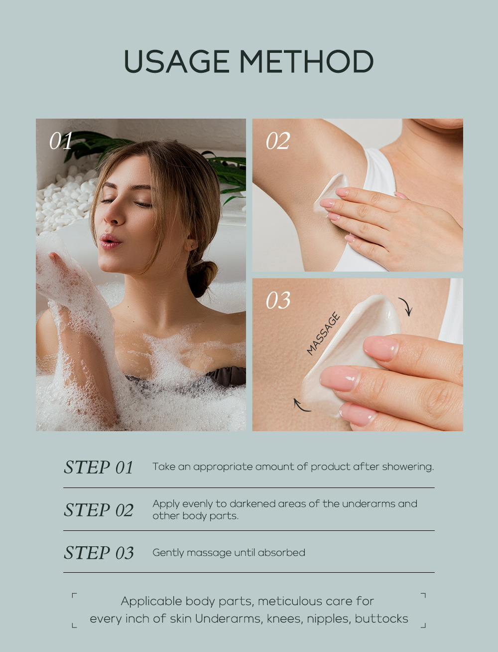 Quiyum Underarm Body Cream Armpit Legs Knee Elbow Cream Dull Remove Dark Spots Melanin Brighten Skin Care 30g. 