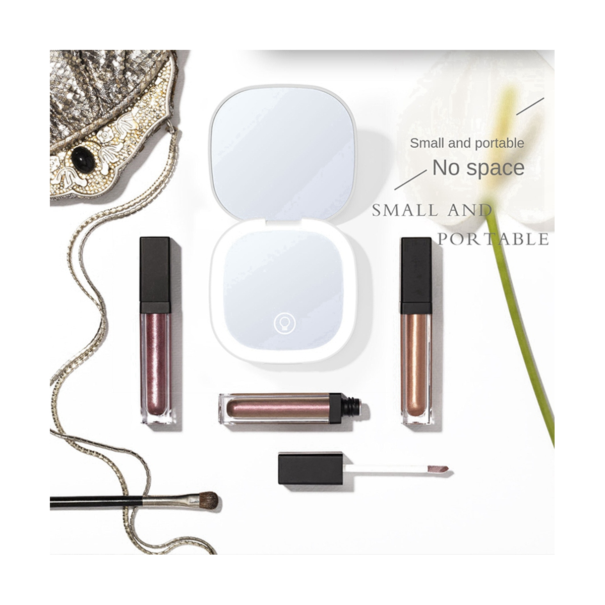 Mini LED Makeup Mirror with Light 5X Magnifying Pocket Double Sided Travel Convenient Cosmetic Vanity Mirrors