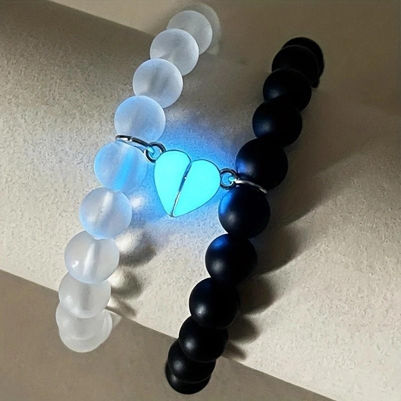 2Pcs/Pair Love Men and Women Luminous Couple Bracelet Romantic Love Beads String Love Luminous Crown Bracelet Gifts. 