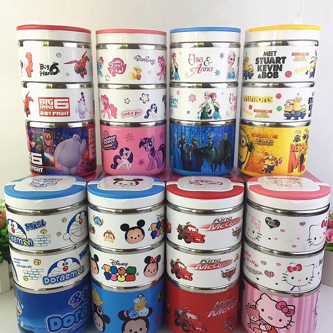 [HCM]hộp cơm 3 tầng doremon, kitty, minion - hộp cơm 3 tầng